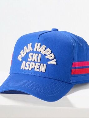 NWT Anthropologie "Peak Happy Ski Aspen" Trucker Hat in Cobalt Blue